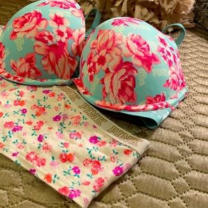 Victoria Secret Pink&Blue Floral Bra&Panty Set